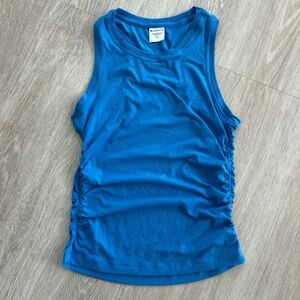 Athleta Sleeveless Tank Top. Blue Wmns xxs high neck ruched sides Activewear Gym